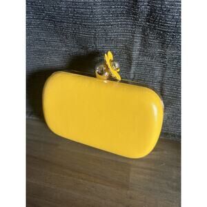 Kate Landry Yellow Hard Shell Clutch Flower Ball Clasp Closure Rare